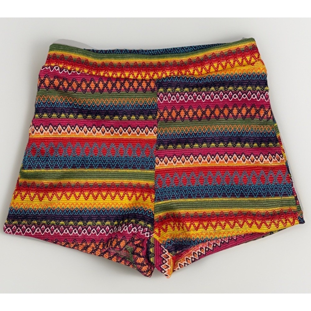 Multicolor Geometric Aztec Boho High Waist Knit Shorts Womens 12